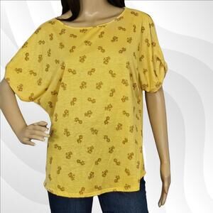 2/$30 Colette Yellow Floral Slit Twist Sleeve Blouse Size L | Bright & Feminine